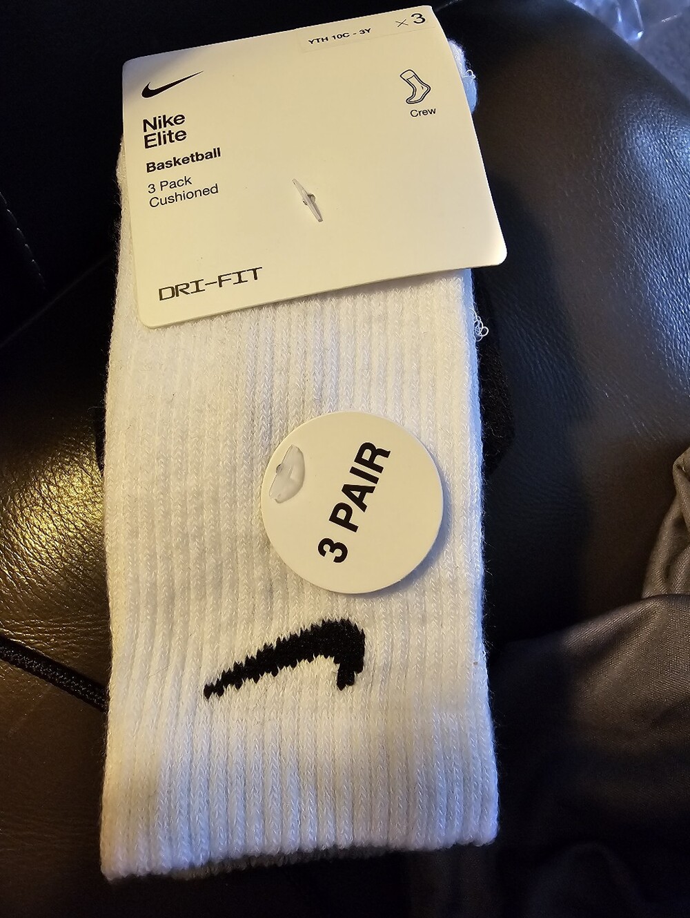 Nike Elite Crew Basketball Socks Whte/Black/gray XS 5-7 Youth  New